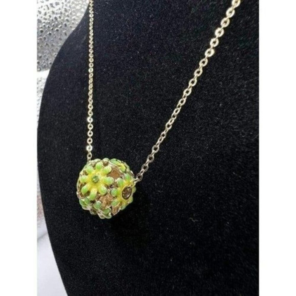 Crystal Butterfly Flower Enameled Ball Necklace